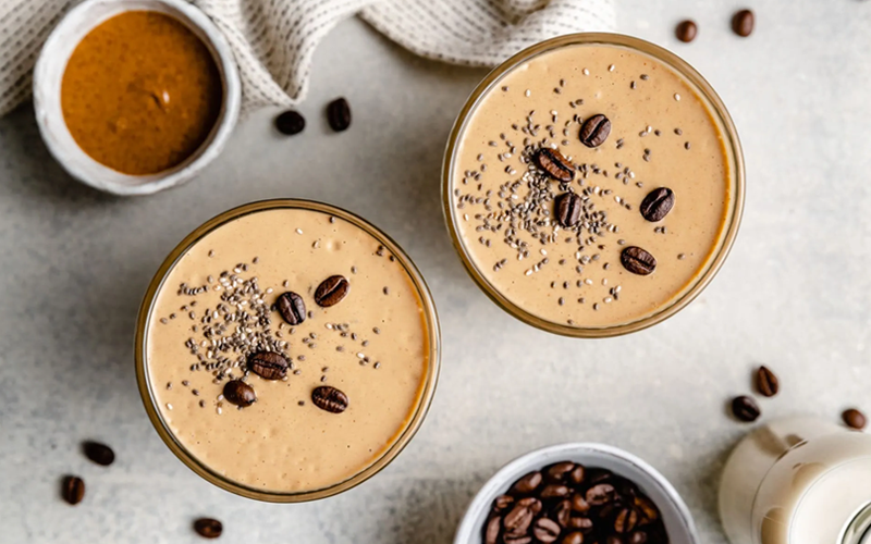 overhead view of cold brew horchata shake