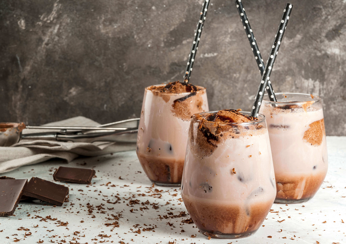 three glasses of double chocolate keto shake