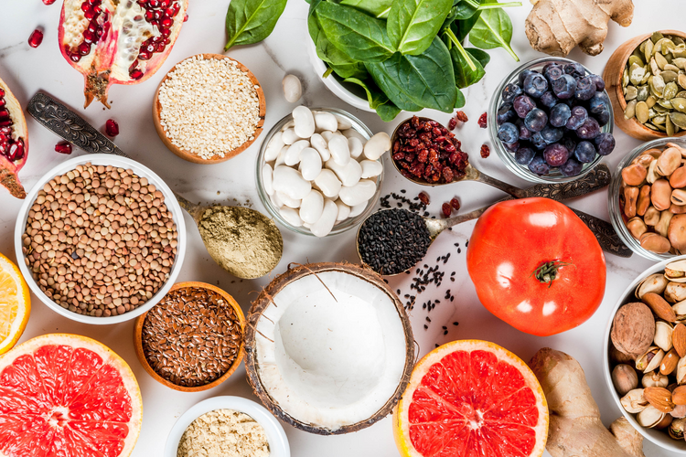 Set of organic healthy diet food, superfoods