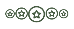 Five green outline stars, each within a green circle. The center circle is slightly larger.