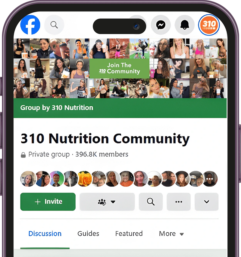 A smartphone screen displaying the 310 Nutrition Community Facebook group.