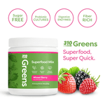 310 Greens Mixed Berry container with fresh berries and benefits icons on top.
