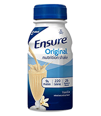 A bottle of Ensure Original nutrition shake in vanilla flavor.