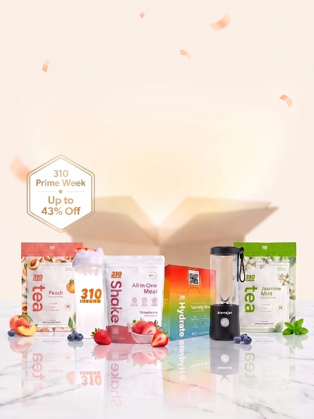 310 Prime Week bundle event with All-In-One shakes, tea, Hydrate and blender bundles up to 43% off