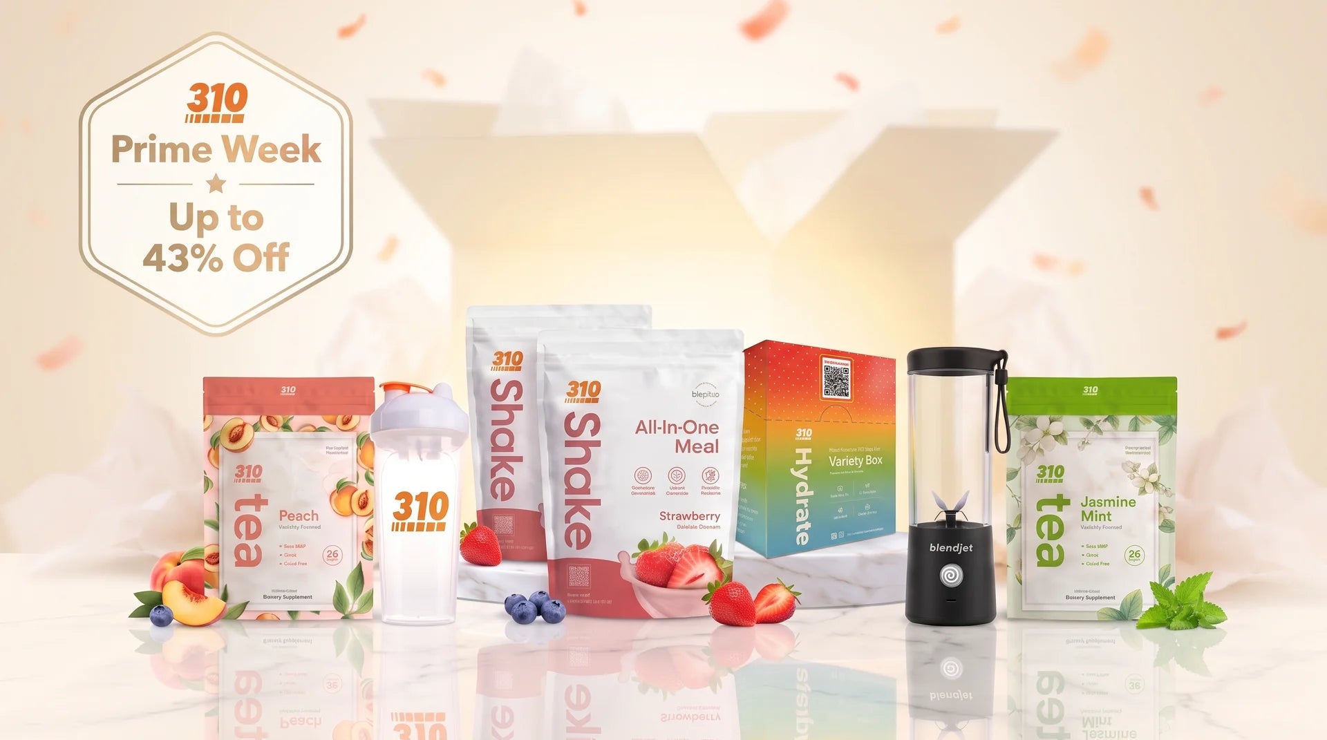 310 Prime Week bundle event with All-In-One shakes, tea, Hydrate and blender bundles up to 43% off