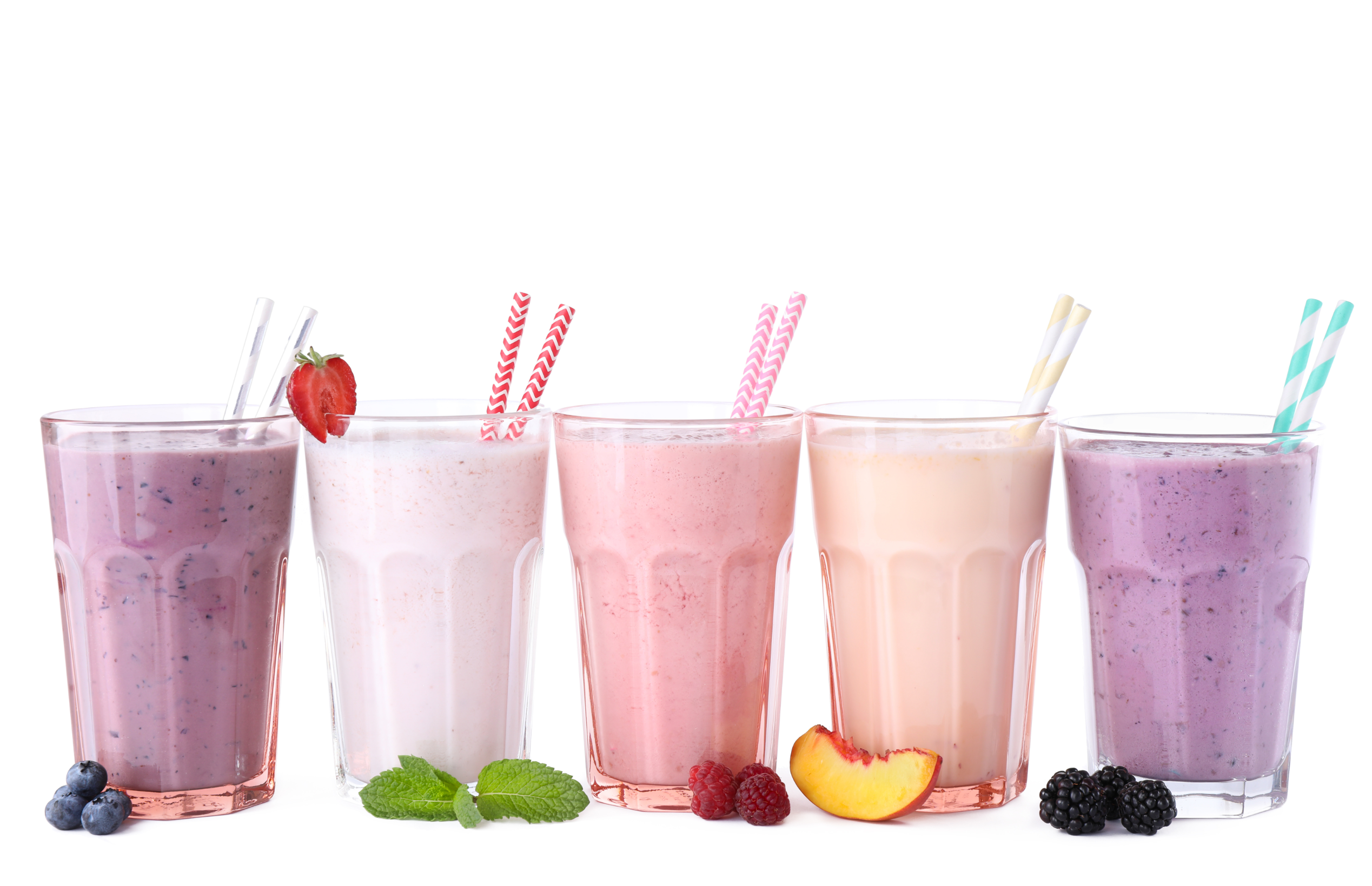 five smoothies with different flavors