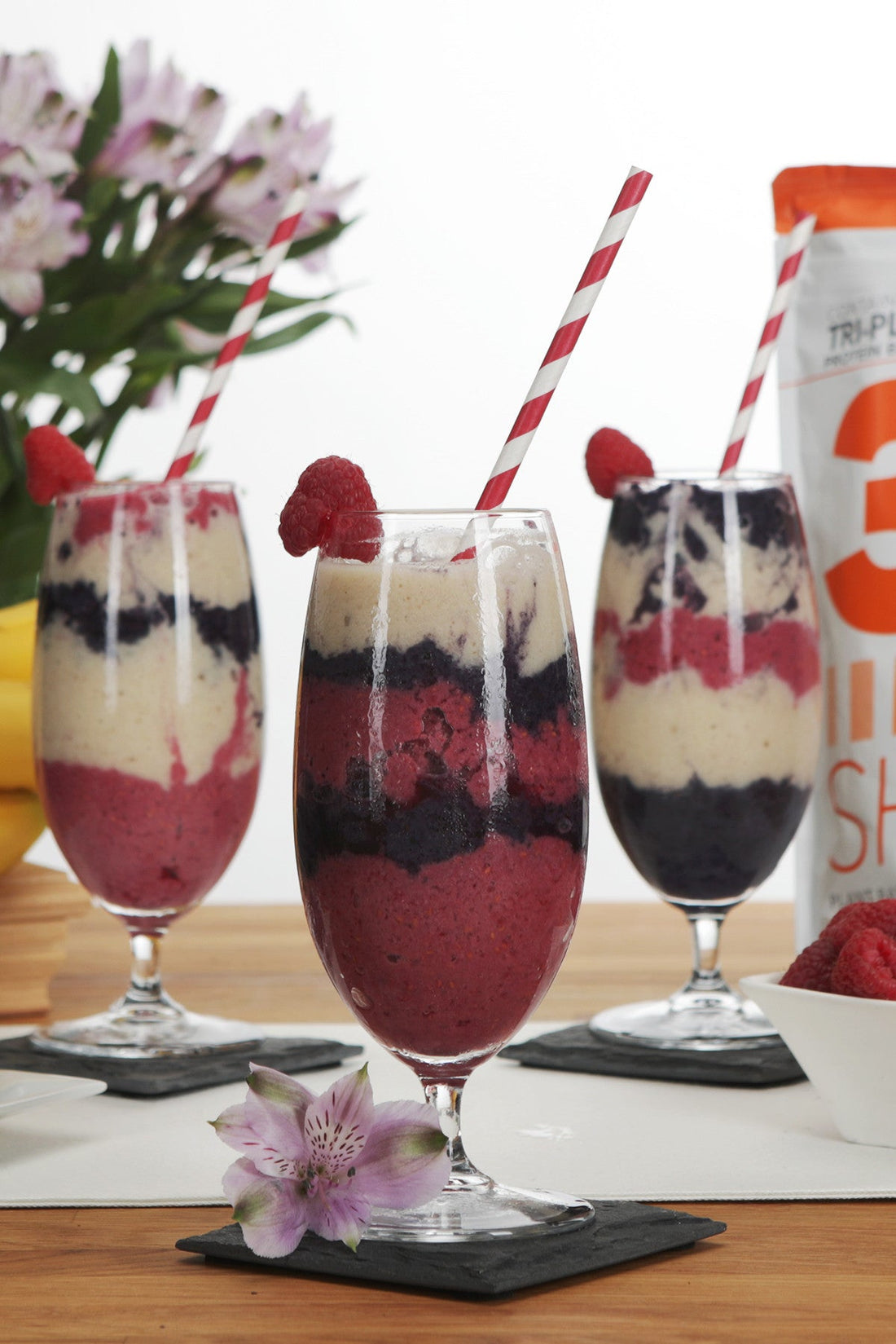 star spangled shake topped with fresh strawberry and straw