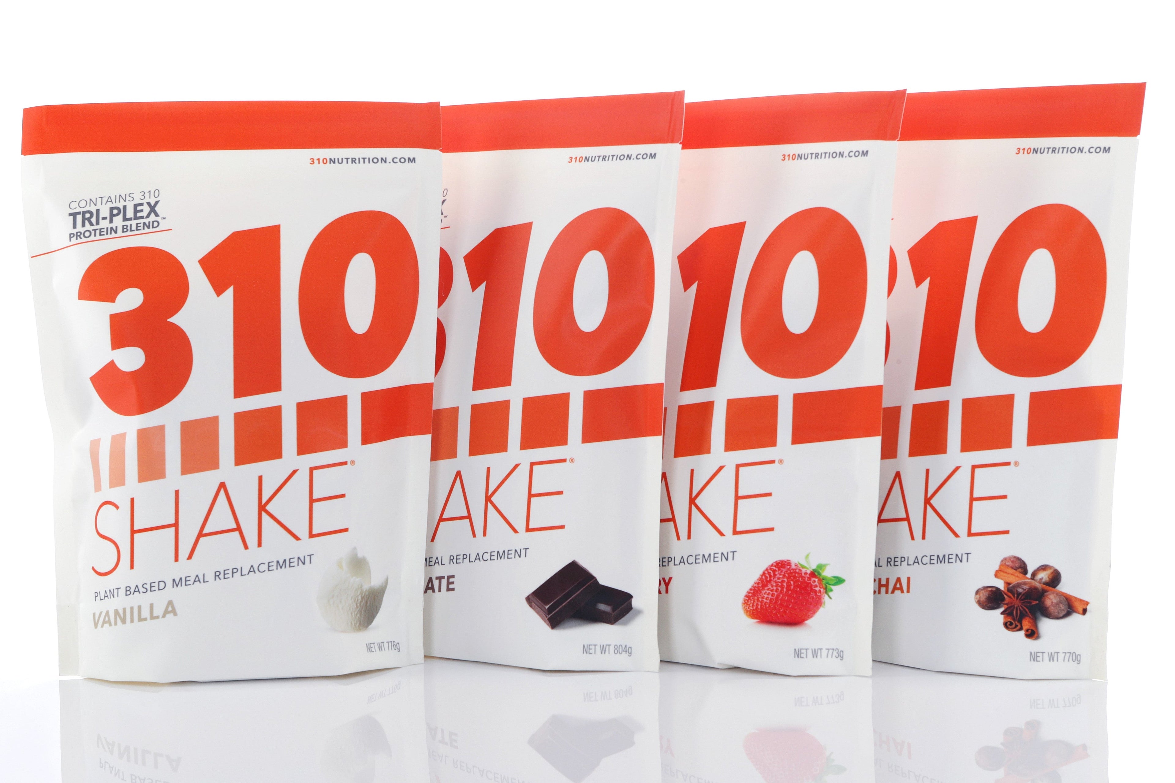 four packs of 310 shake in different flavors