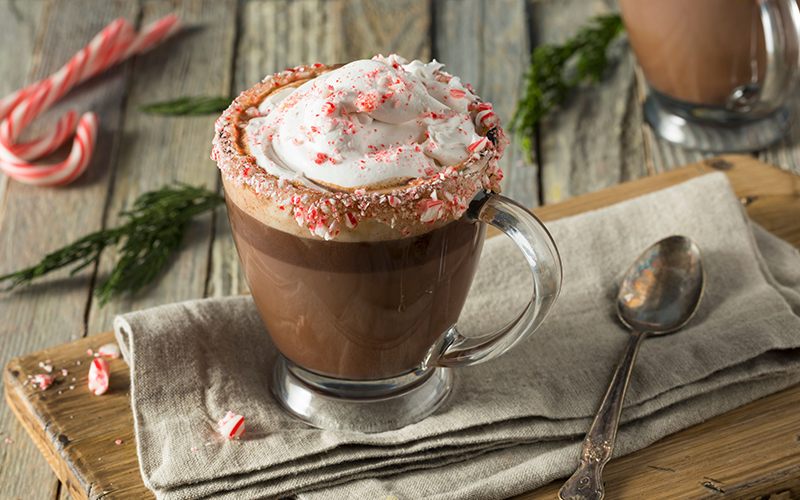 peppermint mocha with whipped cream in mugs