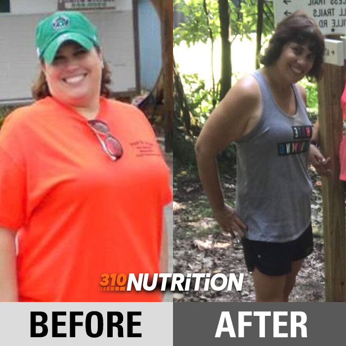 before-and-after weight loss transformation of Rebecca
