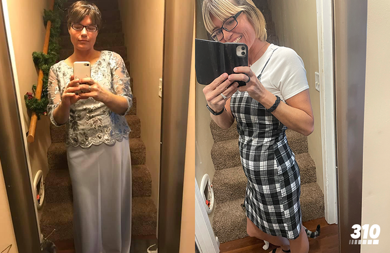 Crystal's before and after weight loss comparison 