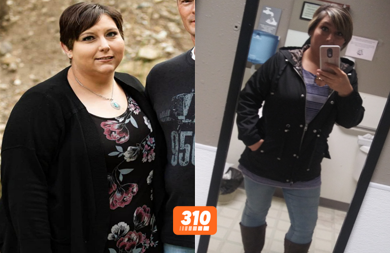 Before-and-after photo of weight loss progress