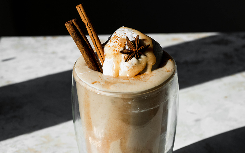 cinnamon horchata shake on a concrete surface