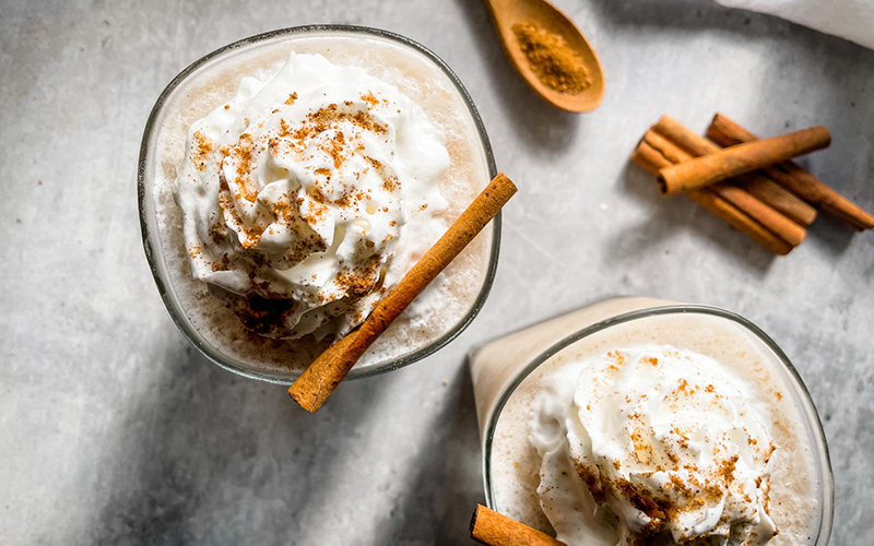 overhead view of horchata latte hot shake