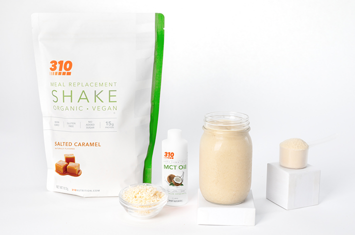 310 salted caramel, mct oil, and salted caramel coconut keto shake
