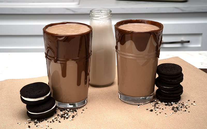 cookies and cream frappe with cookies and milk