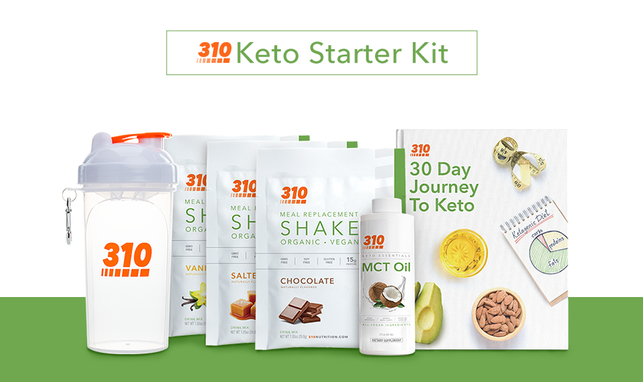 310 keto starter kit consisting of shaker, shake, mct oil and journal