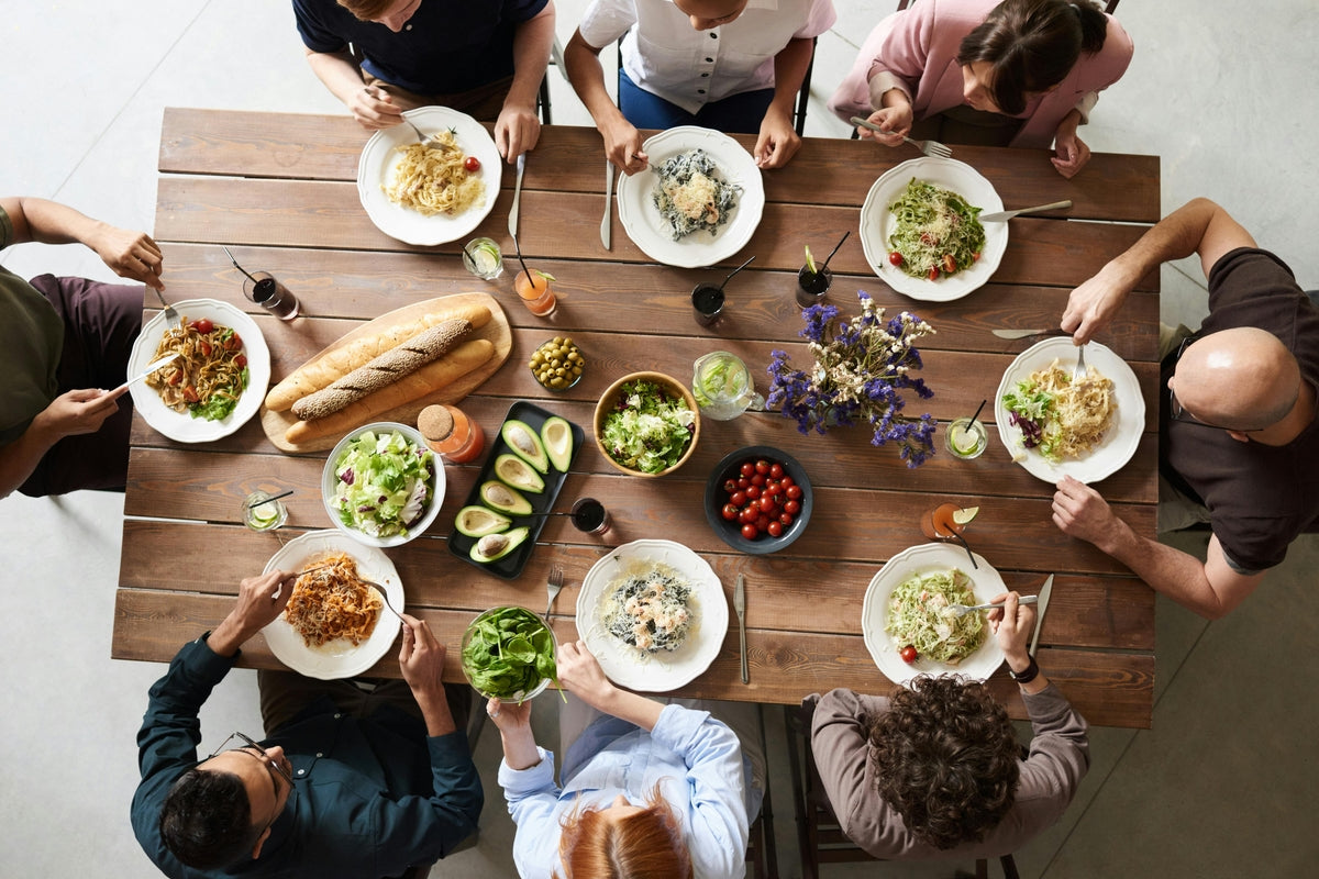family eating at the wooden table