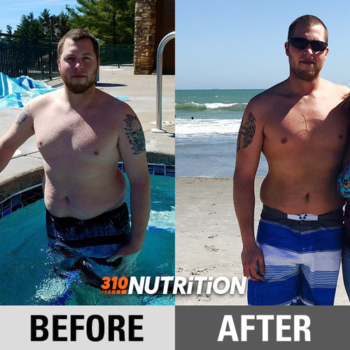 before-and-after photo of losing 50 pounds by using 310 products