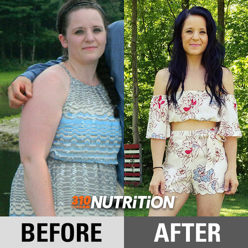 Sarah's weight loss progress after seven months of using 310