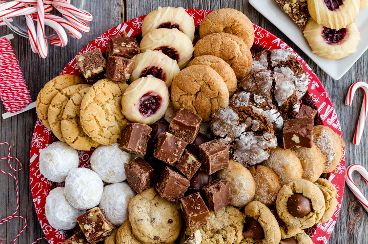 plate of christmas cookies with candy canes
