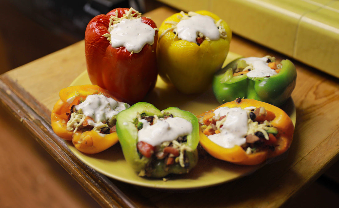 a plate of alkaline stuffed bell peppers