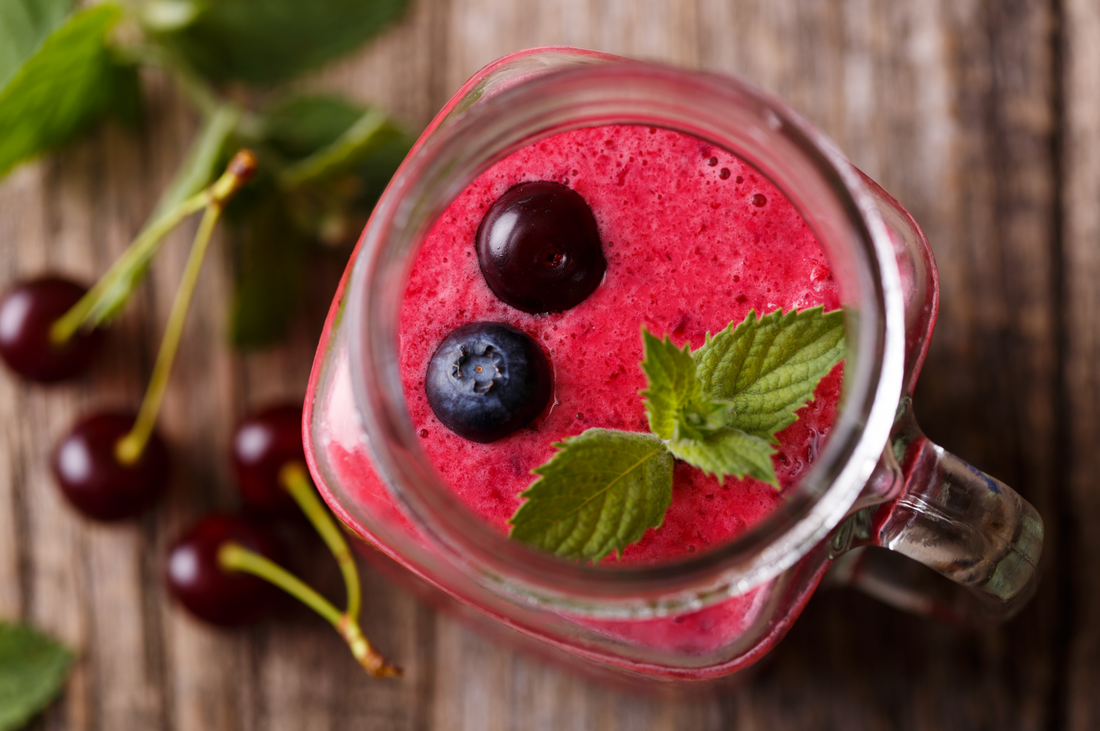acai cherry smoothie in glass jar