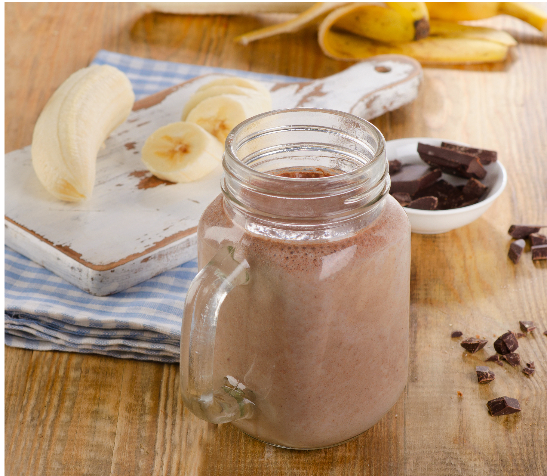 Chocolate banana smoothie in jar