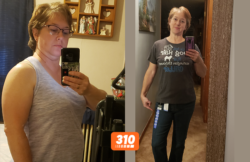 before and after weight loss photo of robin, 310 nutrition customer