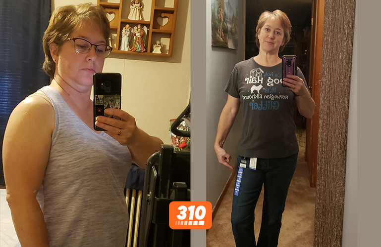 before and after weight loss photo of robin, 310 nutrition customer