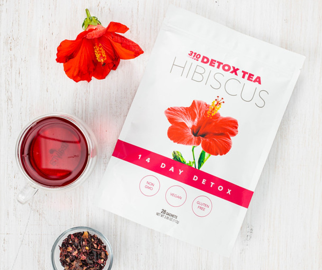 hibiscus tea with hibiscus tea leaves and hibiscus flower