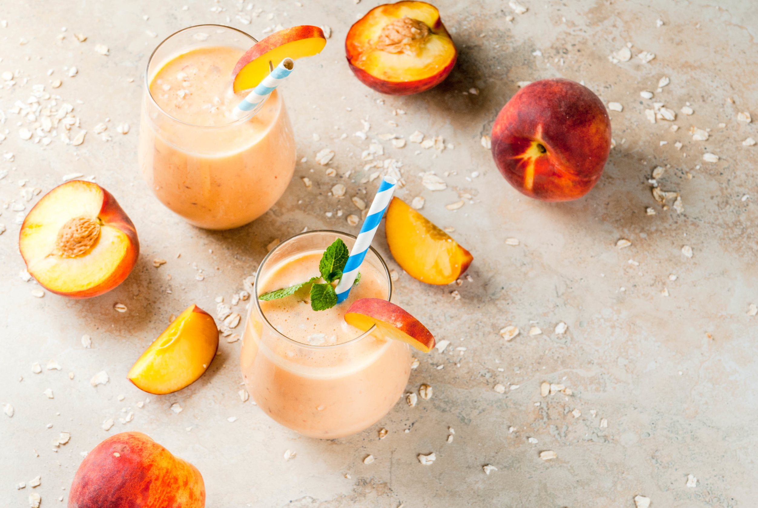 Caramel Peach Crisp Shake and fresh peaches