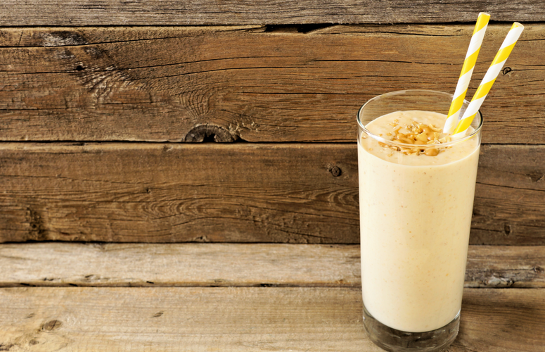 coconut pb chip shake in a wooden surface