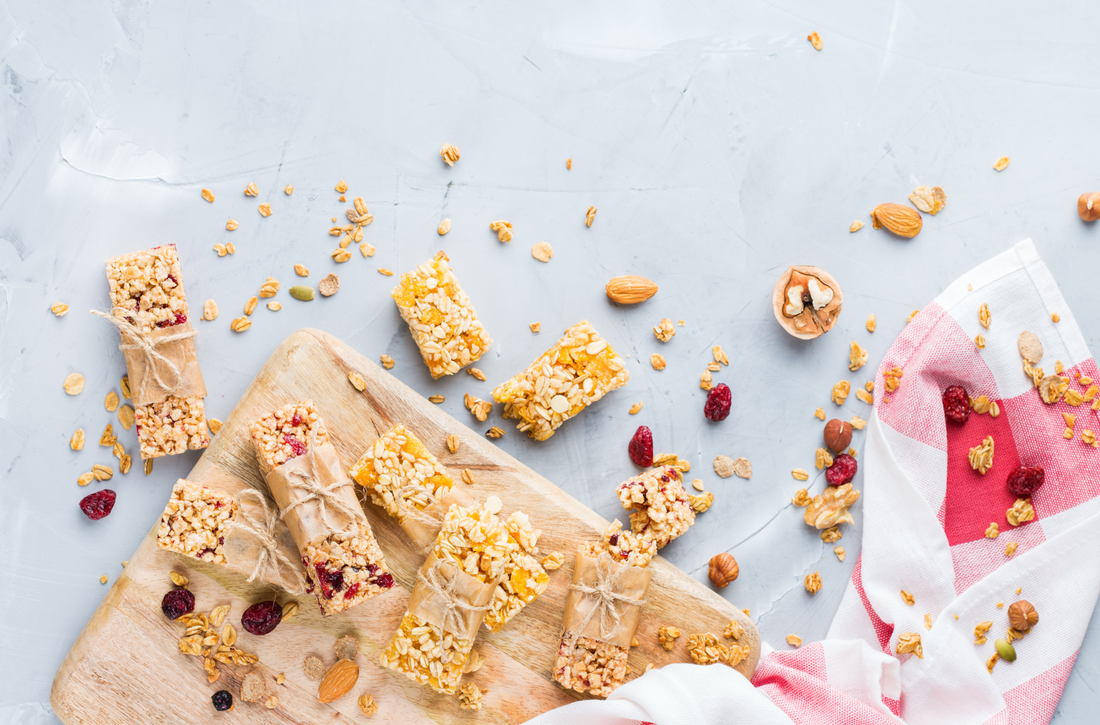 Healthy homemade cereal granola muesli bars with oats, nuts