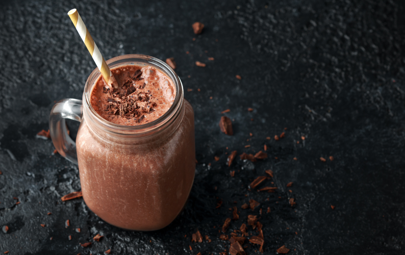 Chocolate smoothie in jars