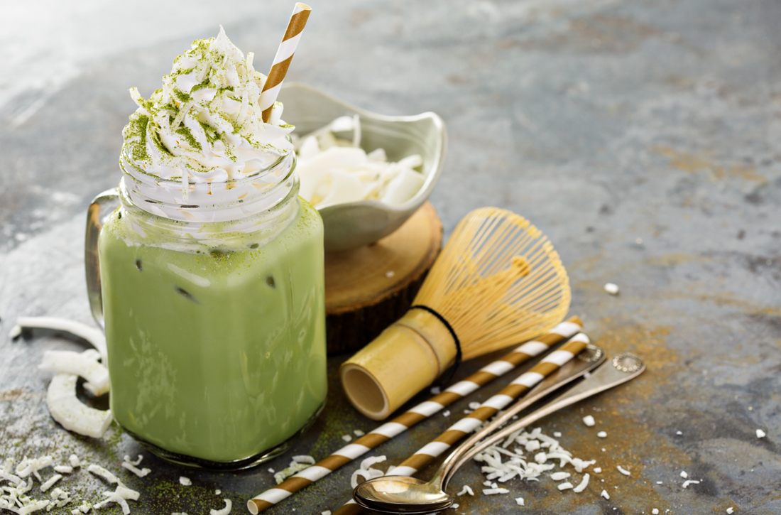 matcha smoothie with coconut whipped cream