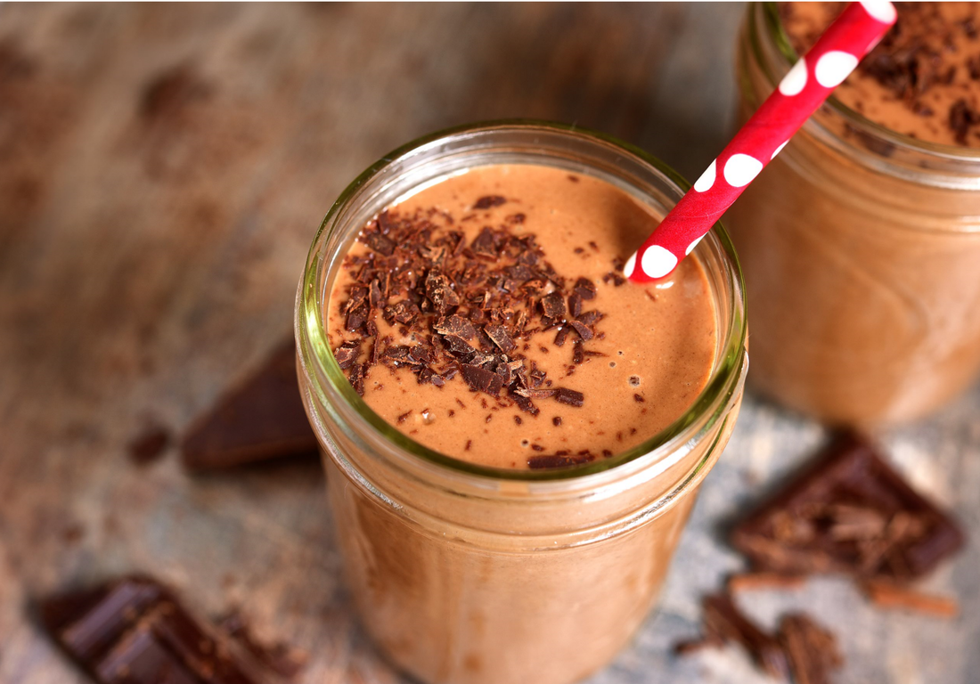 double chocolate keto shake with polka dots straw