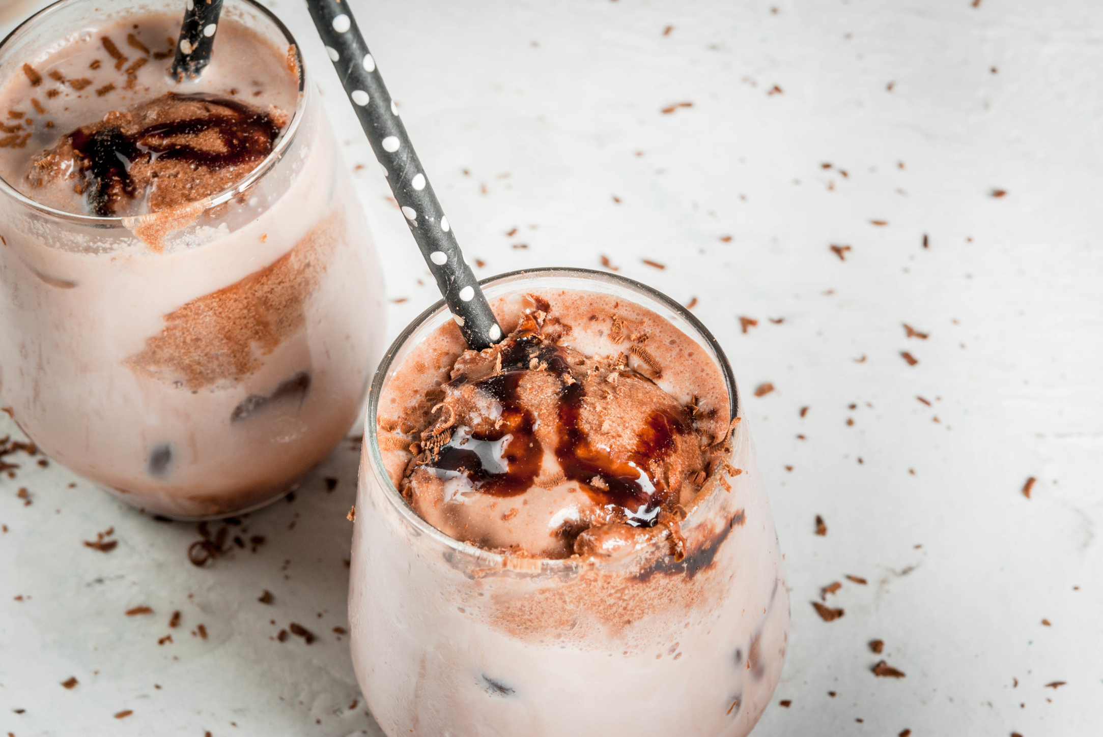 two salted caramel mocha shake in a marble surface
