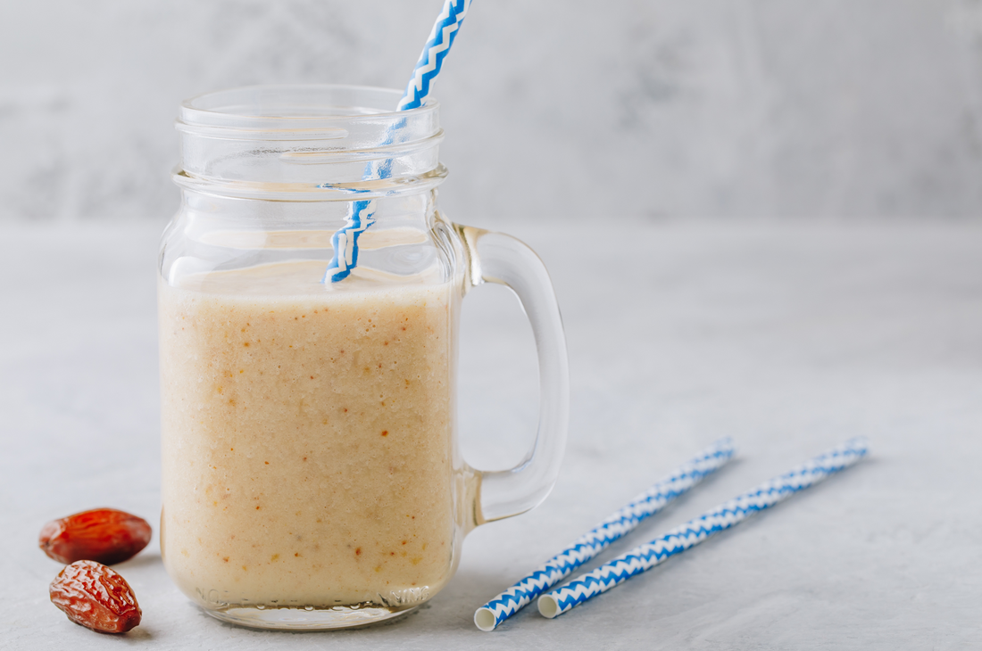 salted caramel shake in a mason jar