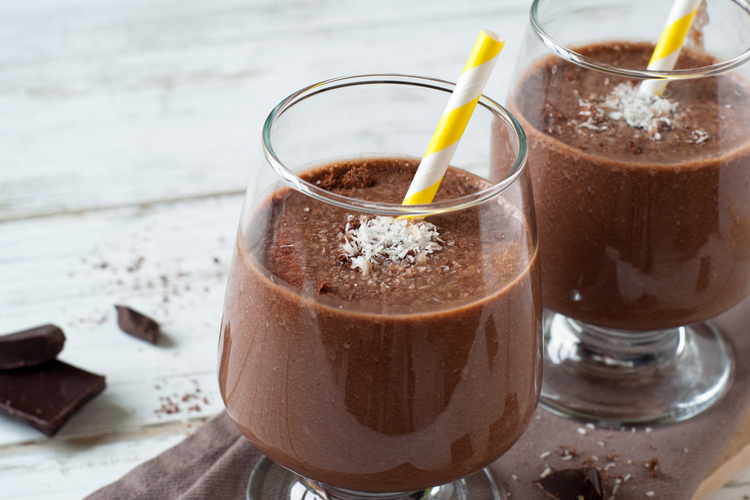 two glasses of chocolate covered macaroon shake