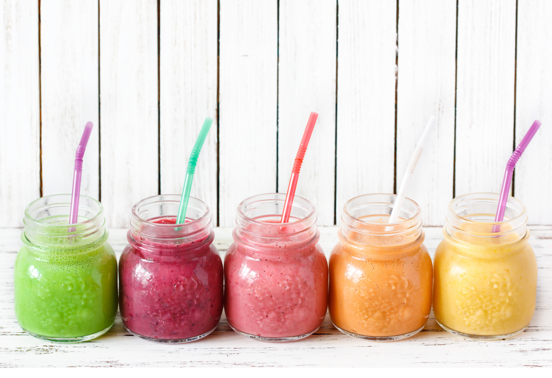 different flavored smoothie in small glass