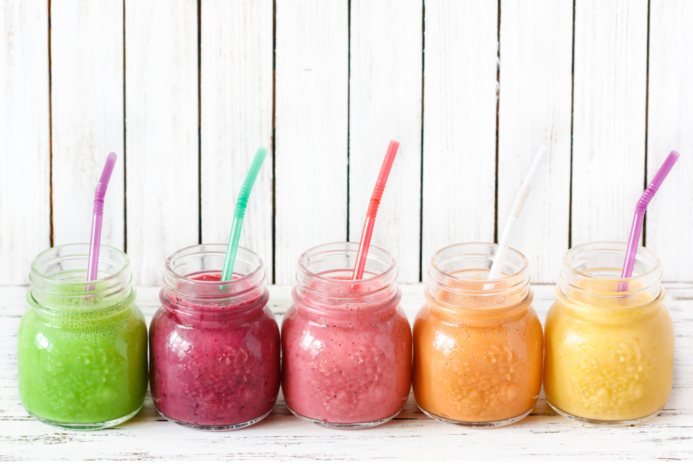 different flavored smoothie in small glass