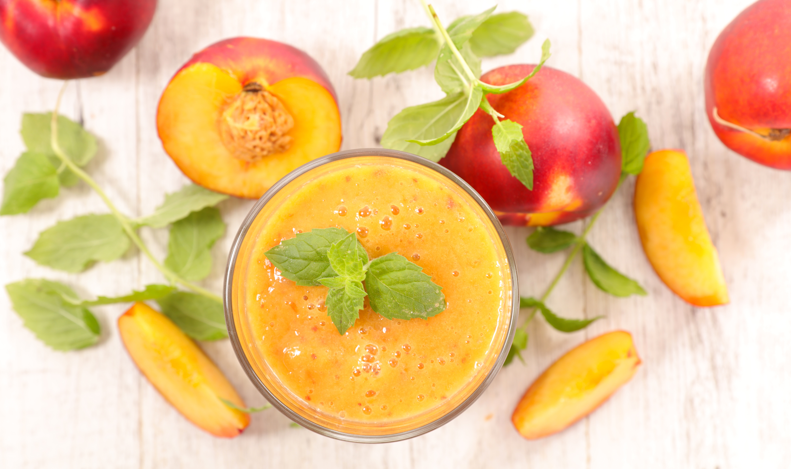 strawberry peach smoothie top view