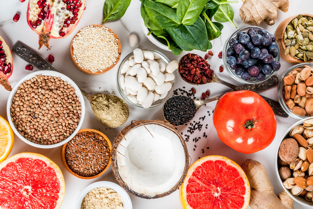 Set of organic healthy diet food, superfoods 