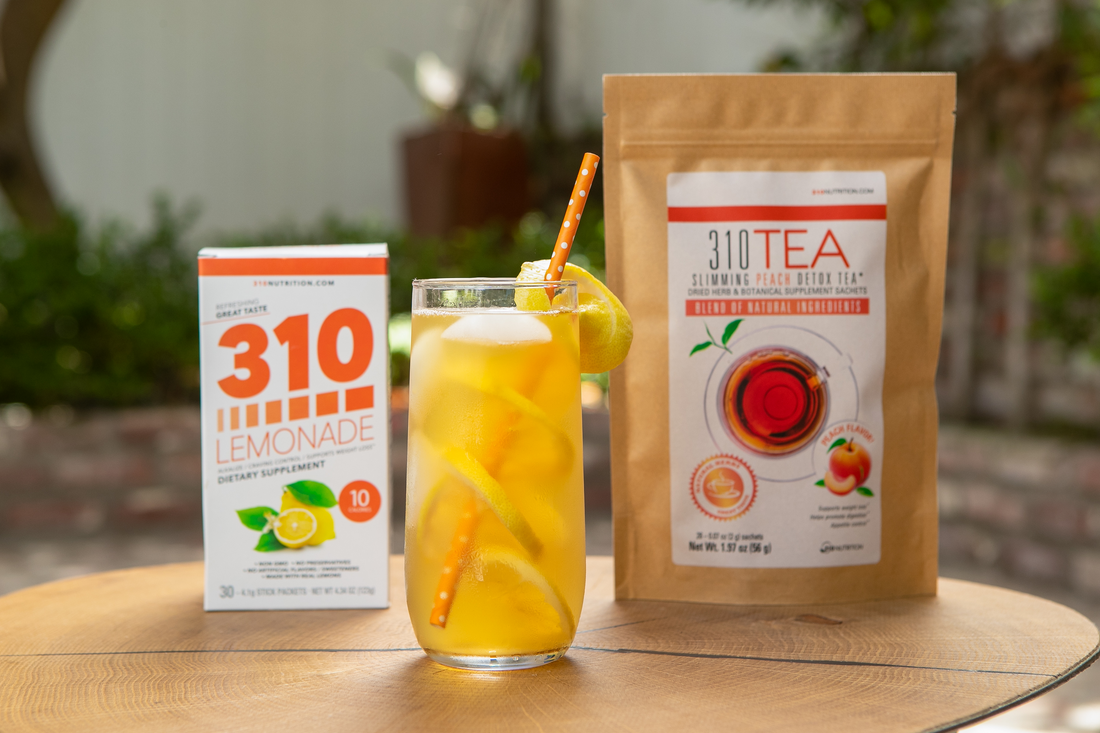 310 tea pack, 310 lemonade and a glass of juice