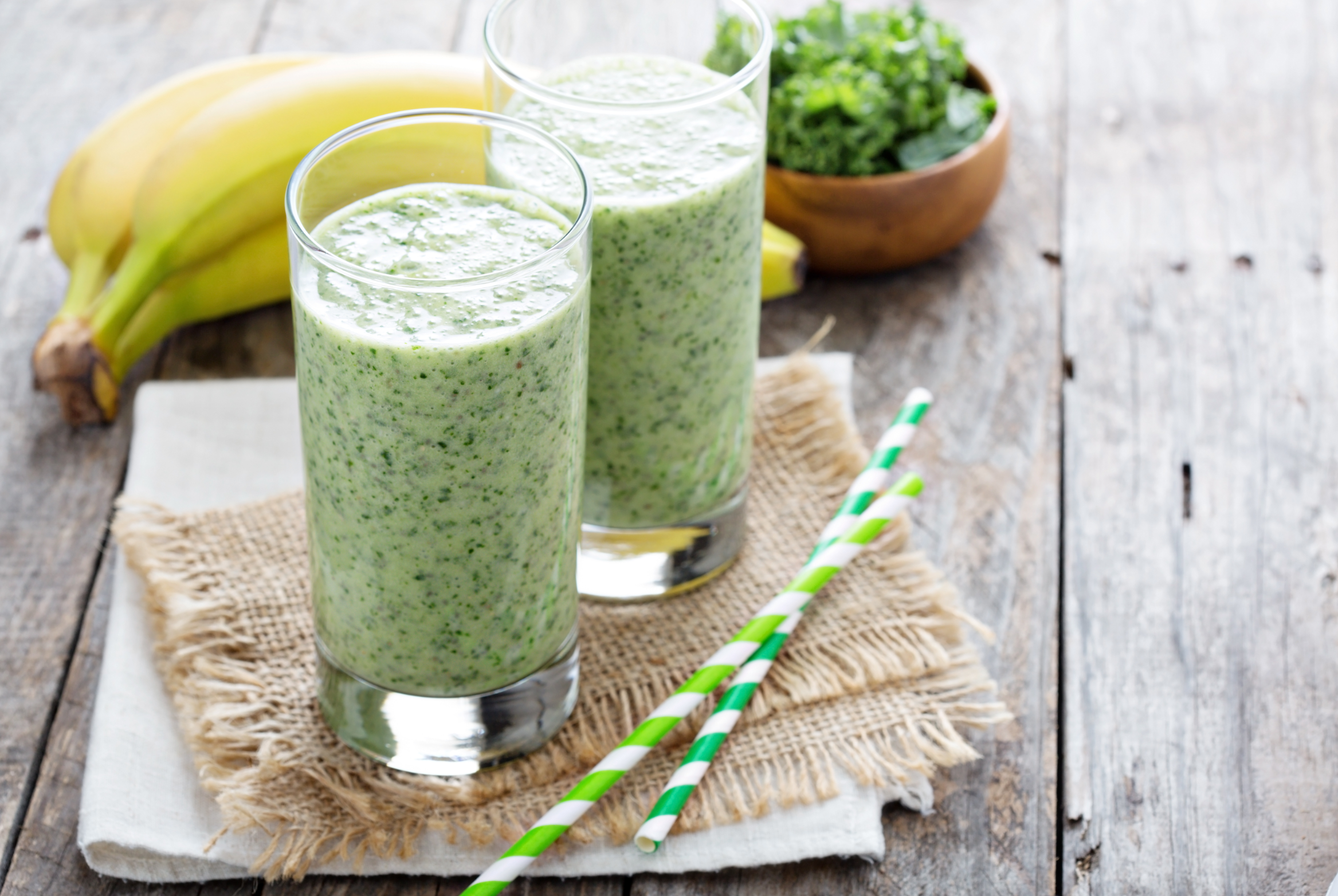 Green smoothie with banana and fresh kale