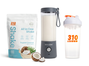 310 Blend & Go — Tropical Coconut All-In-One Shake, BlendJet 2 in Slate, and 310 shaker cup