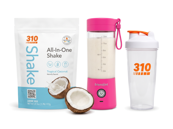 310 Blend & Go — Cookies & Cream All-In-One Shake, BlendJet 2 in Hot Pink, and 310 shaker cup