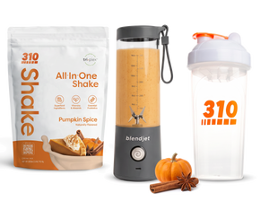 310 Blend & Go — Pumpkin Spice All-In-One Shake, BlendJet 2 in Slate, and 310 shaker cup