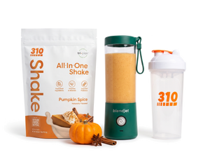 310 Blend & Go — Pumpkin Spice All-In-One Shake, BlendJet 2 in Emerald, and 310 shaker cup